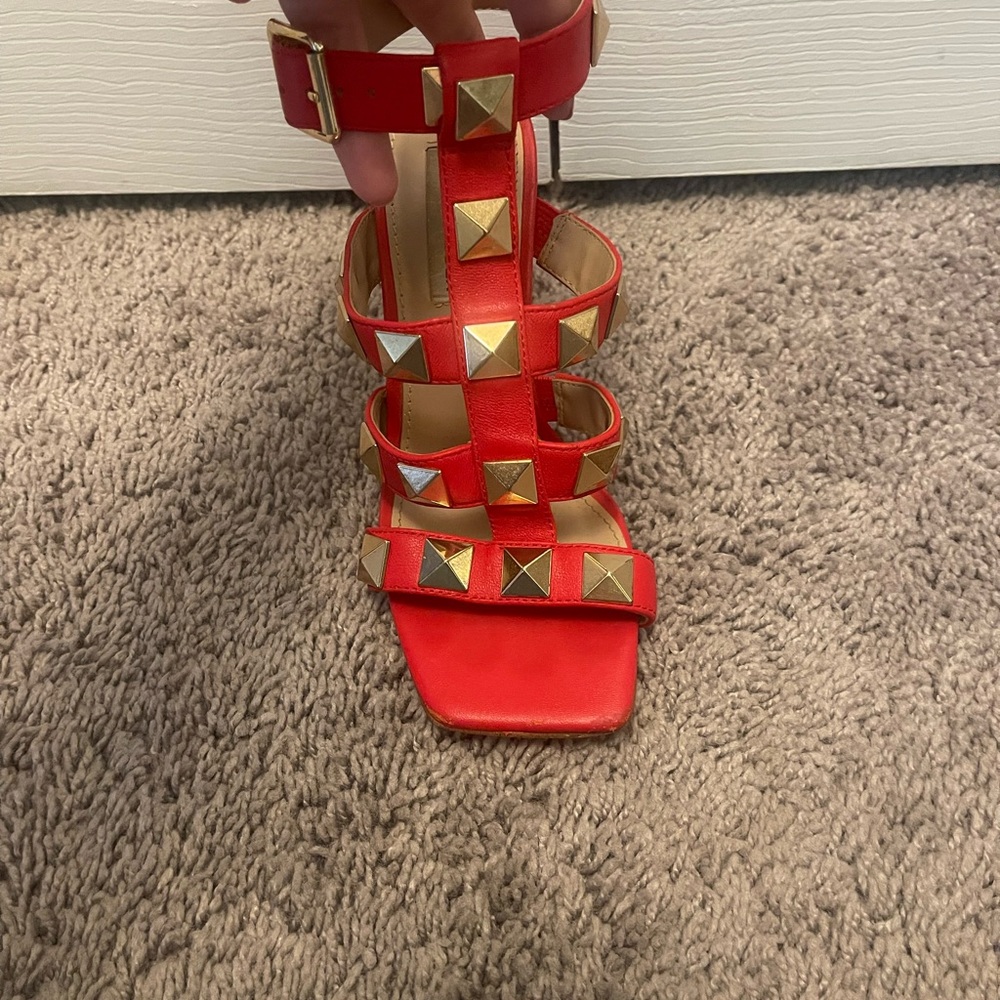 Steve Madden Red and Gold Heels with Edgy Studs